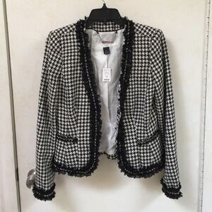 White House Black Market Black and White Houndstooth Blazer